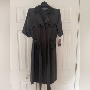 Sharagano Charcoal Button-Front Midi Dress